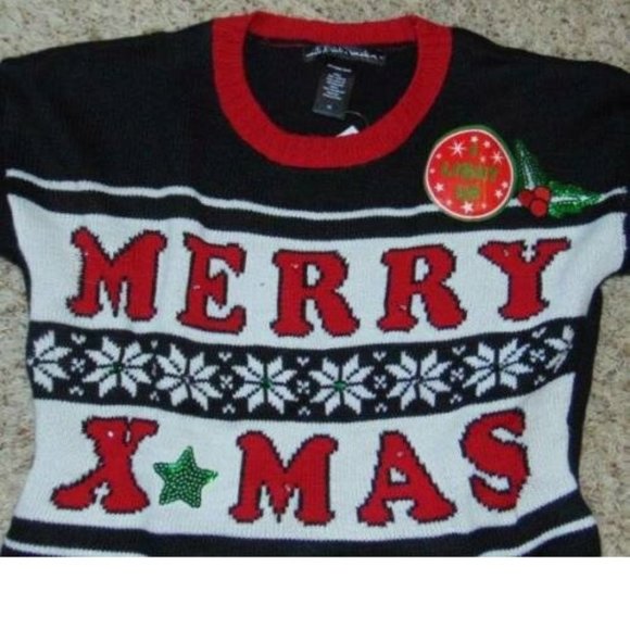 Womens Ugly Christmas Sweater Light Up Black XL Merry X-Mas Long Sleeve Crew - Picture 3 of 4